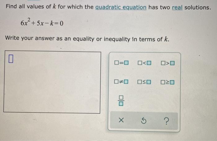 Solved Find all values of k for which the quadratic equation | Chegg.com
