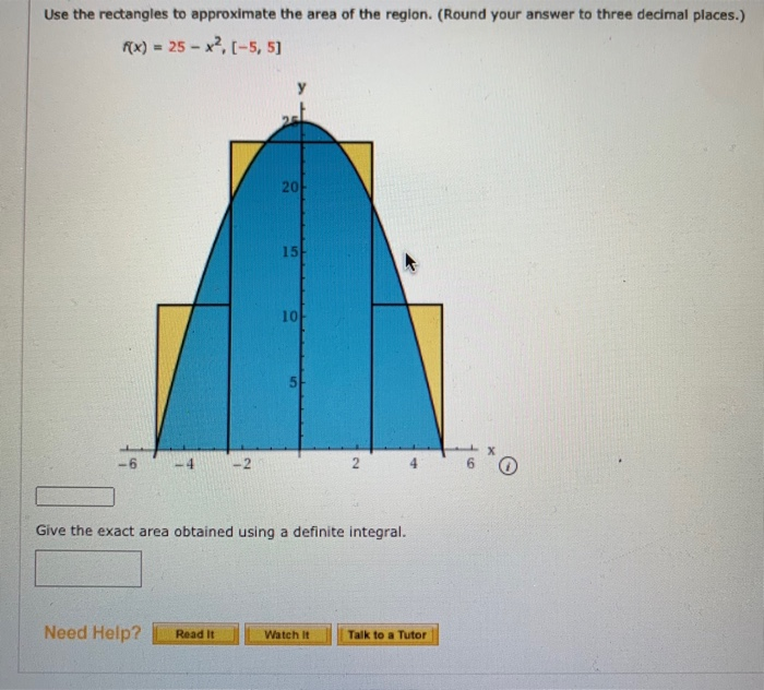 Solved Use the rectangles to approximate the area of the | Chegg.com