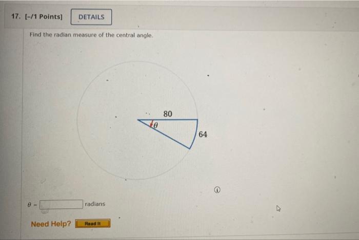 find the radian measure of central angle