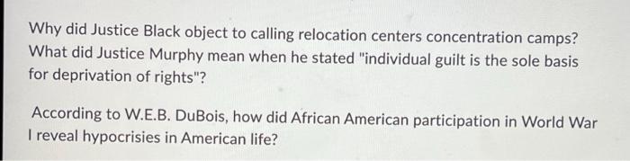 Why did Justice Black object to calling relocation | Chegg.com