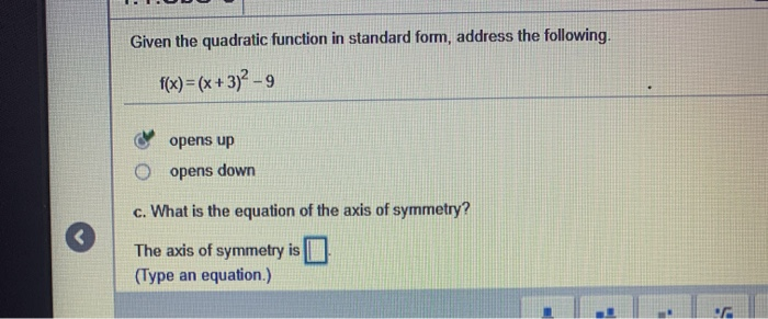 Solved Given the quadratic function in standard form, | Chegg.com