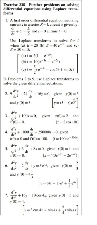 Solved Exercise 238 Further problems on solving differential | Chegg.com