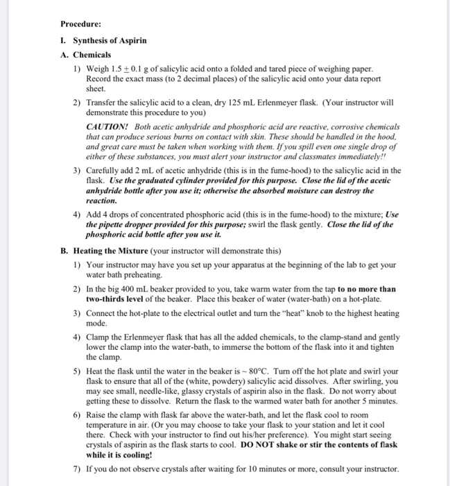 Solved Preparation of Aspirin Data Sheet Name Date Lab | Chegg.com