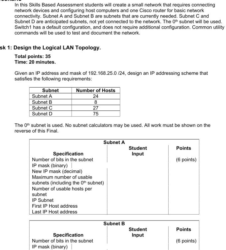 Solved In this Skills Based Assessment students will create | Chegg.com