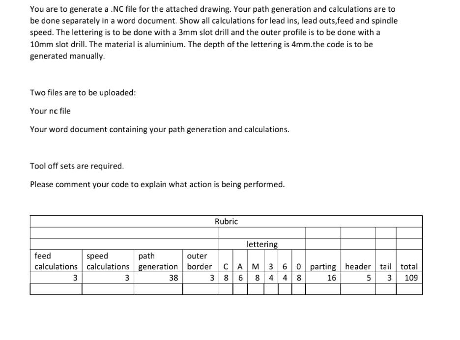 You are to generate a .NC file for the attached | Chegg.com