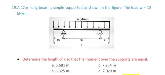 Solved 19.A 12 m long beam is simple supported as shown in | Chegg.com