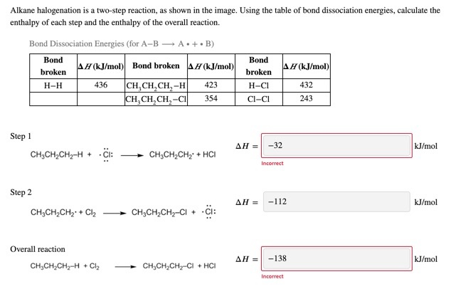 Solved Alkane halogenation is a two-step reaction, as shown | Chegg.com