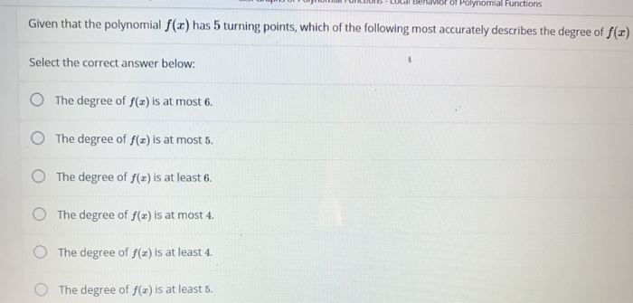 Solved Of Polynomial Functions Given that the polynomial | Chegg.com