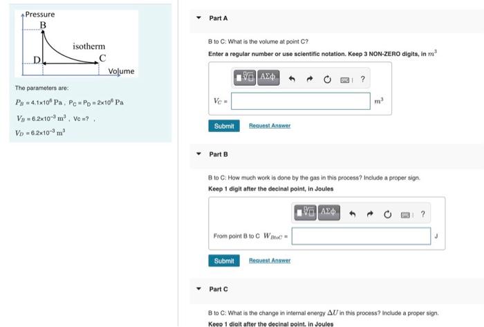 Solved Pressure B Part A B to C: What is the volume at point | Chegg.com