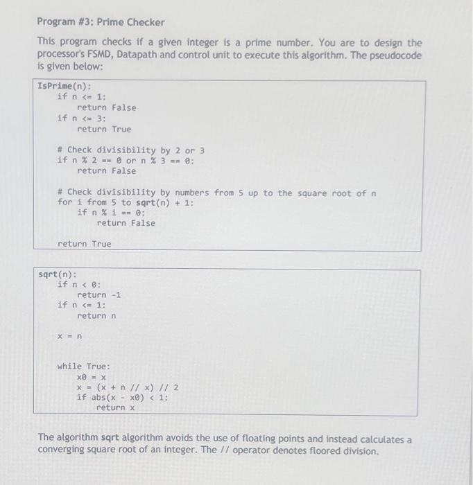 Solved Program \#3: Prime Checker This program checks if a | Chegg.com