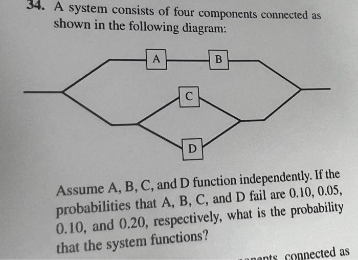 Solved 34. A System Consists Of Four Components Connected As | Chegg.com