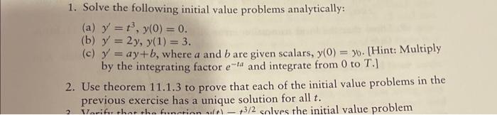 Solved 1. Solve the following initial value problems | Chegg.com