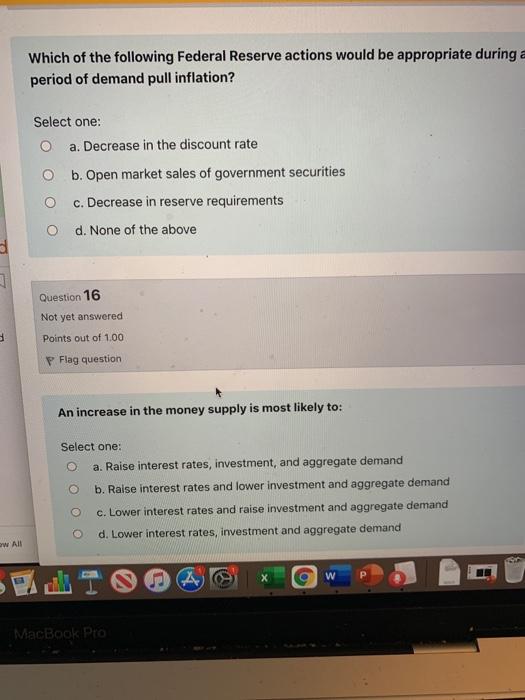 Solved Which of the following Federal Reserve actions would | Chegg.com