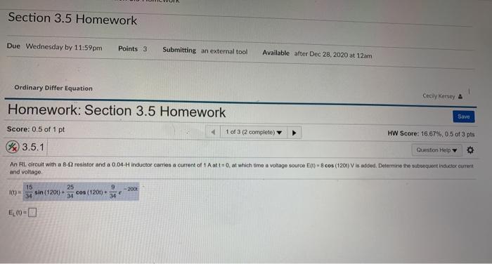 Solved Section 3.5 Homework Due Wednesday by 11:59pm Points | Chegg.com