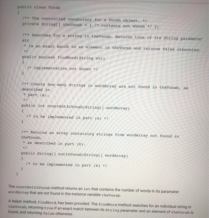 Solved public class Vocab /** The controlled vocabulary for | Chegg.com