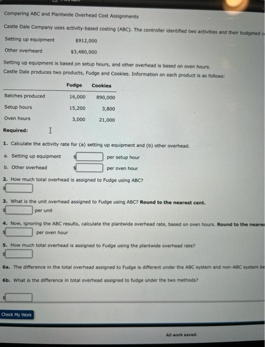 Solved Comparing ABC and Plantwide Overhead Cost Assignments