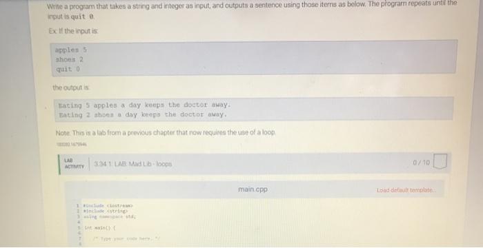 Solved Write a program that takes a string and integer as | Chegg.com