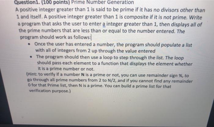 Solved Question1. (100 points) Prime Number Generation A | Chegg.com