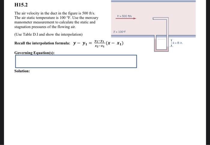 H15.2 V = 500 Us The air velocity in the duct in the | Chegg.com