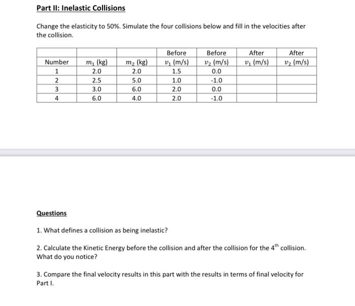Solved Part II: Inelastic Collisions Change the elasticity | Chegg.com