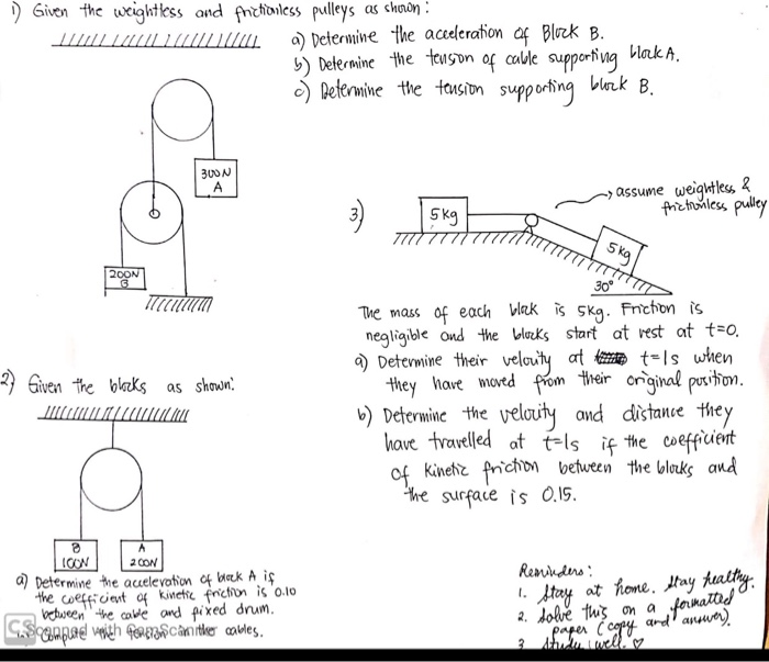 Solved Given the weightiess and frictionless pulleys as