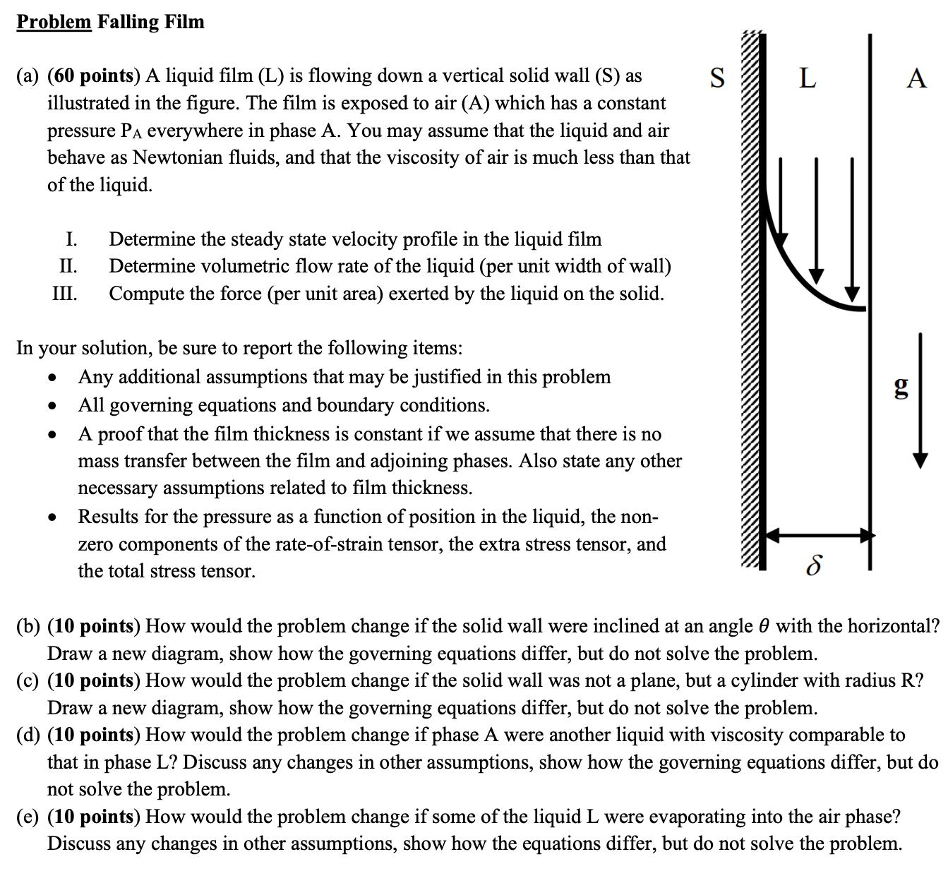 Solved Problem Falling Film(a) (60 points) A liquid film | Chegg.com