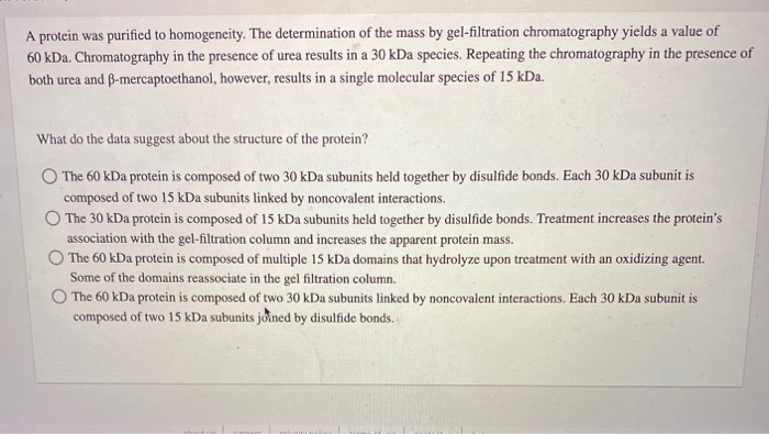 Solved A Protein Was Purified To Homogeneity The Chegg Com