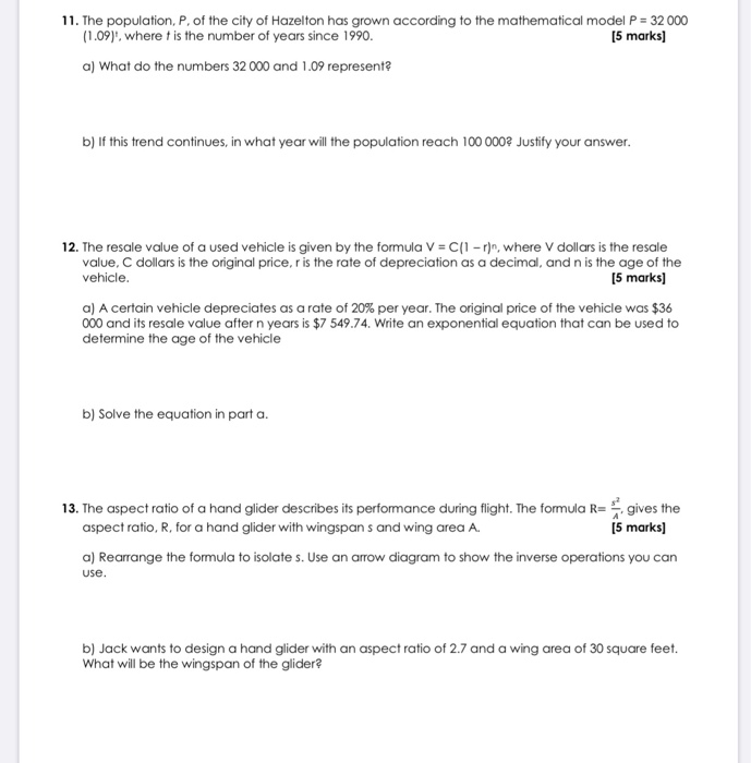 Solved 11. The population, P, of the city of Hazelton has