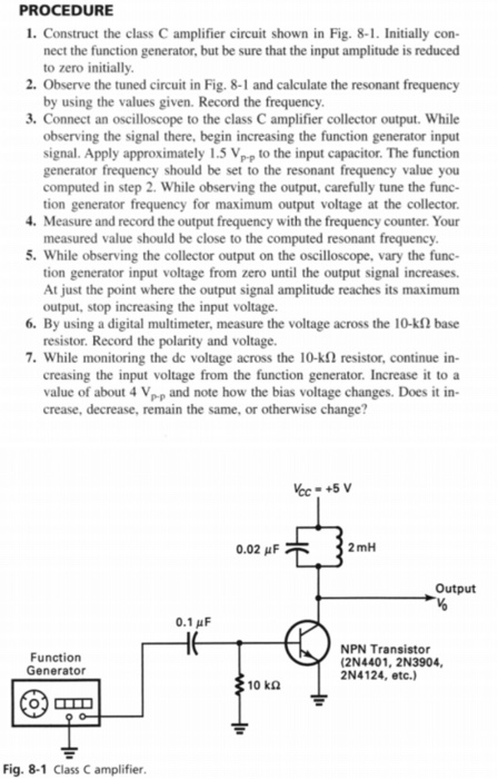 Solved PROCEDURE 1. Construct the class C amplifier circuit | Chegg.com