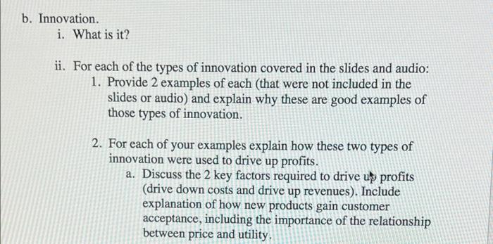 Solved B. Innovation. I. What Is It? Ii. For Each Of The | Chegg.com