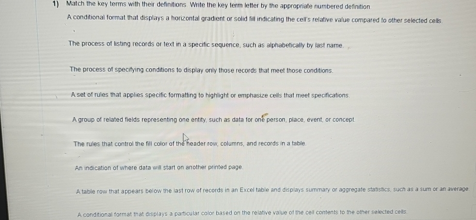 Solved Match the key terms with their definitions. Write the | Chegg.com