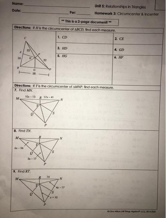 Solved Name Date Unit 5 Relationships In Triangles 2430