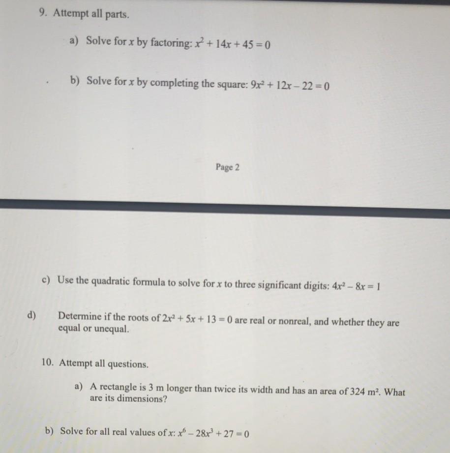 Solved 9. Attempt all parts. a) Solve for x by factoring: + | Chegg.com