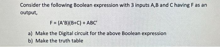 Solved Consider the following Boolean expression with 3 | Chegg.com