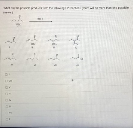 Solved What are the possible products from the following E2 | Chegg.com