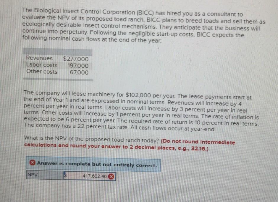 Solved The Biological Insect Control Corporation (BICC) has | Chegg.com