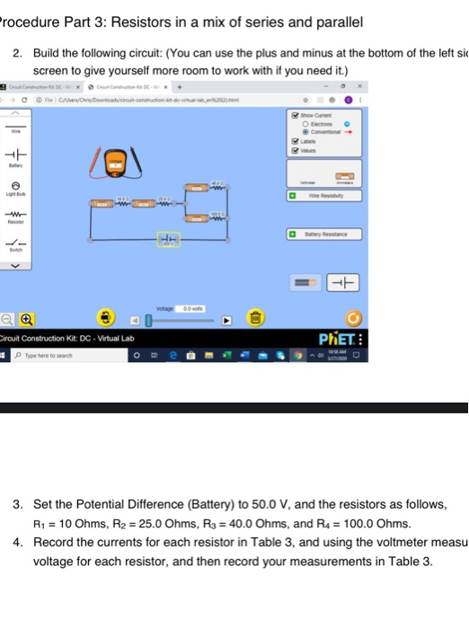 Solved Table 3(Resistors in both series and parallel) R(A)