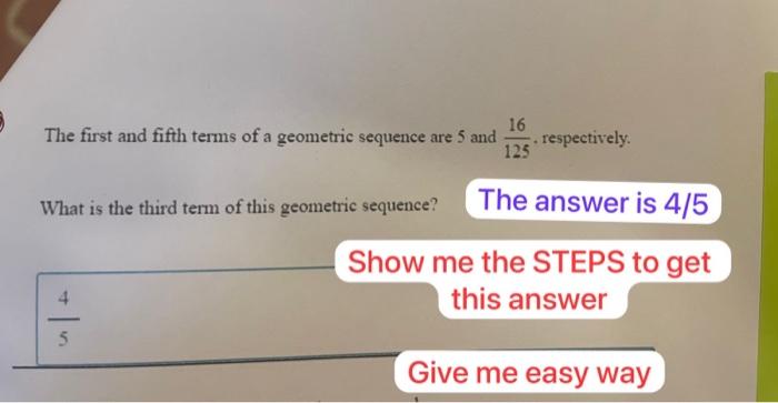 Solved The first and fifth terms of a geometric sequence are | Chegg.com