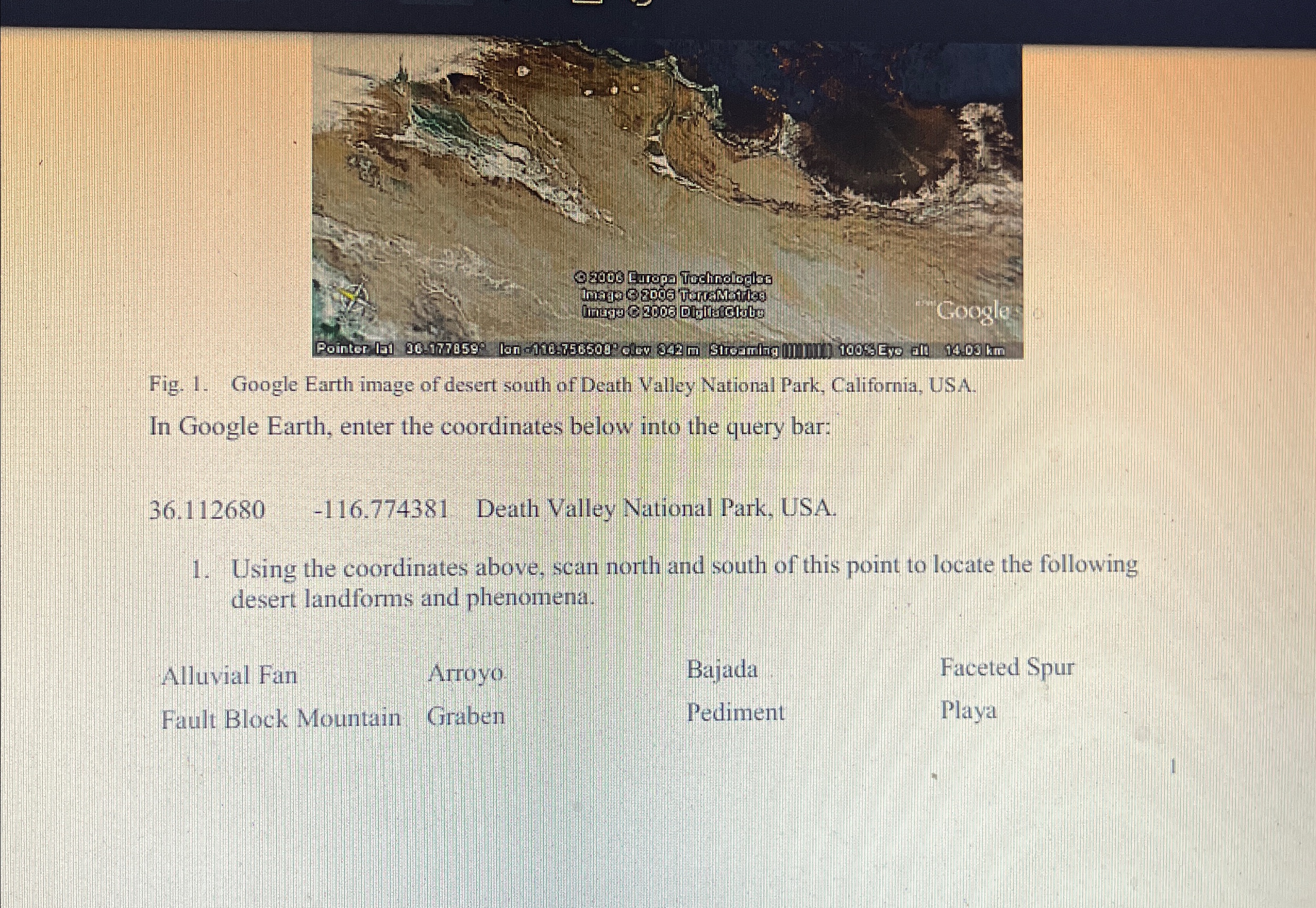 Solved Fig. 1. ﻿Google Earth image of desert south of Death | Chegg.com
