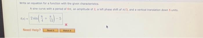 Solved Write an equation for a function with the given | Chegg.com