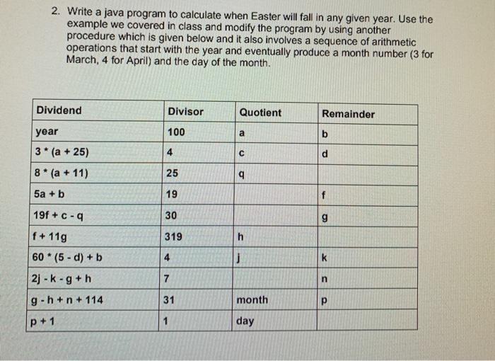 Solved 2. Write a java program to calculate when Easter will | Chegg.com