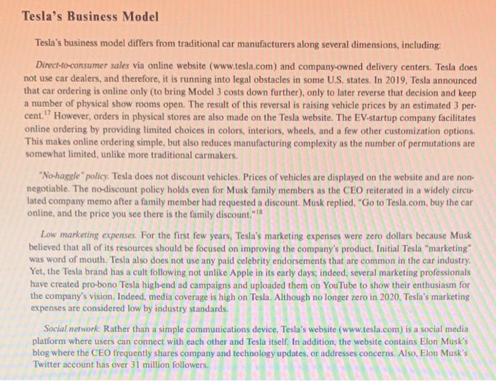 Solved Tesla's business model differs from traditional car | Chegg.com