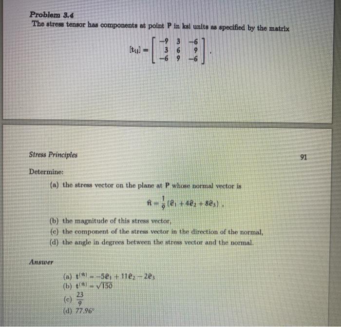 Solved Problem 3.4 The stress tensor has components at point | Chegg.com