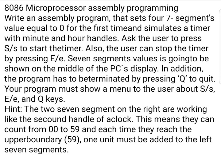 Solved 8086 Microprocessor Assembly Programming Write An | Chegg.com