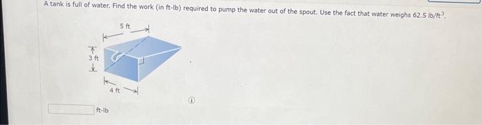 Solved A tank is full of water. Find the work (in ft−1 b ) | Chegg.com
