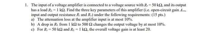 Solved The input of a voltage amplifier is connected to a | Chegg.com