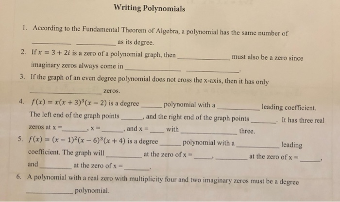 Solved Writing Polynomials 1. According to the Fundamental | Chegg.com