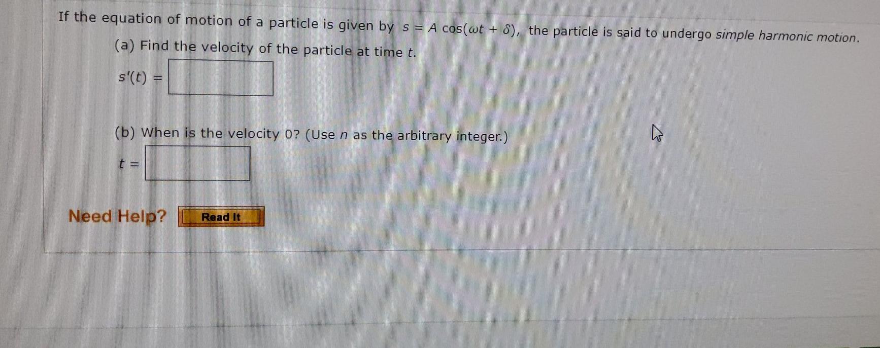 motion of a particle is given by equation