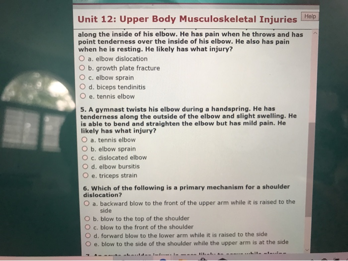 Solved Unit 12: Upper Body Musculoskeletal Injuries Help | Chegg.com