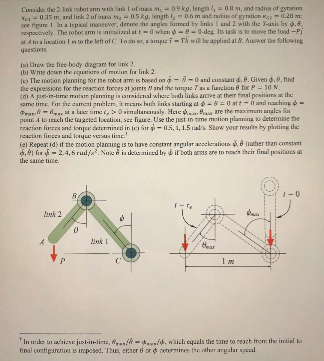 Solved Consider the 2-link robot arm with link 1 of mass m, | Chegg.com